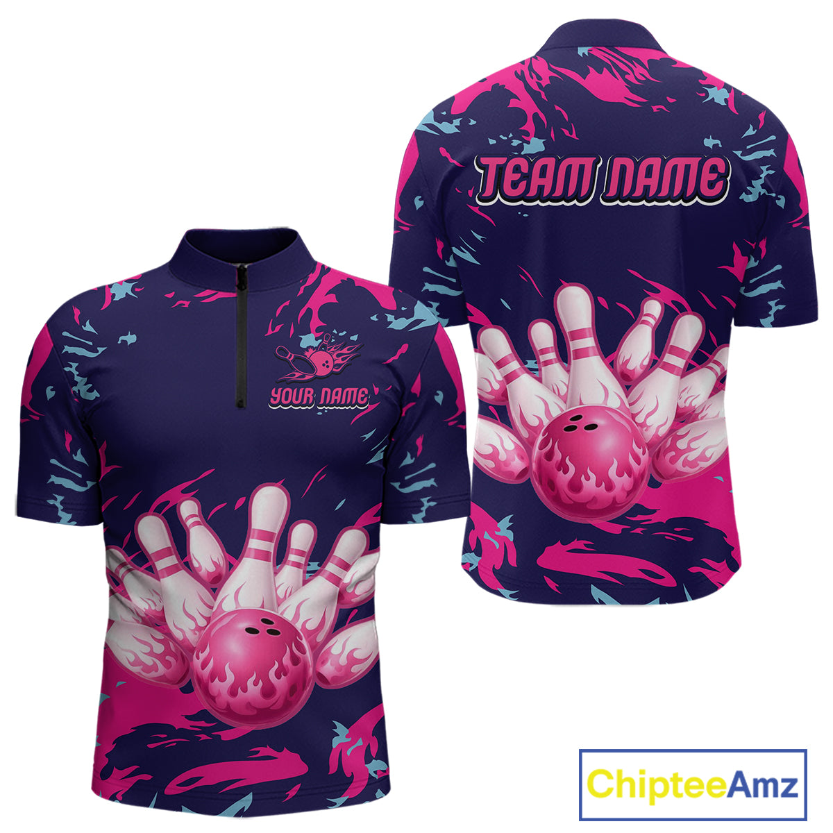 Purple Custom Bowling Shirts for Team Women Men Bowling Jersey Polo&1/4 Zip Shirt MBL225