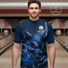 Load image into Gallery viewer, Wolf Bowling Shirts for Team Women Men Custom Blue Wolf Bowling Polo and 1/4 Zip MBL191