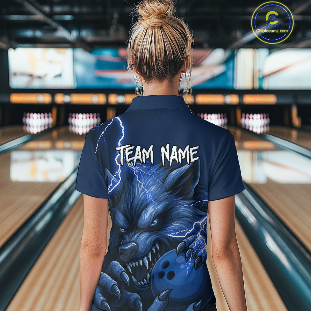Wolf Bowling Shirts for Team Women Men Custom Blue Wolf Bowling Polo and 1/4 Zip MBL191