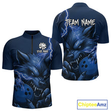 Load image into Gallery viewer, Wolf Bowling Shirts for Team Women Men Custom Blue Wolf Bowling Polo and 1/4 Zip MBL191