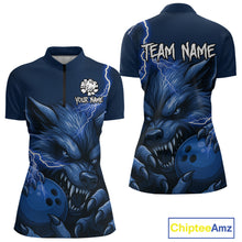 Load image into Gallery viewer, Wolf Bowling Shirts for Team Women Men Custom Blue Wolf Bowling Polo and 1/4 Zip MBL191