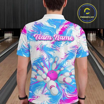 Pink and Blue Bowling Shirts for Team Women Men Bowling Polo and 1/4 Zip Shirt MBL230