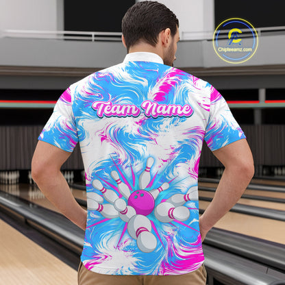 Pink and Blue Bowling Shirts for Team Women Men Bowling Polo and 1/4 Zip Shirt MBL230