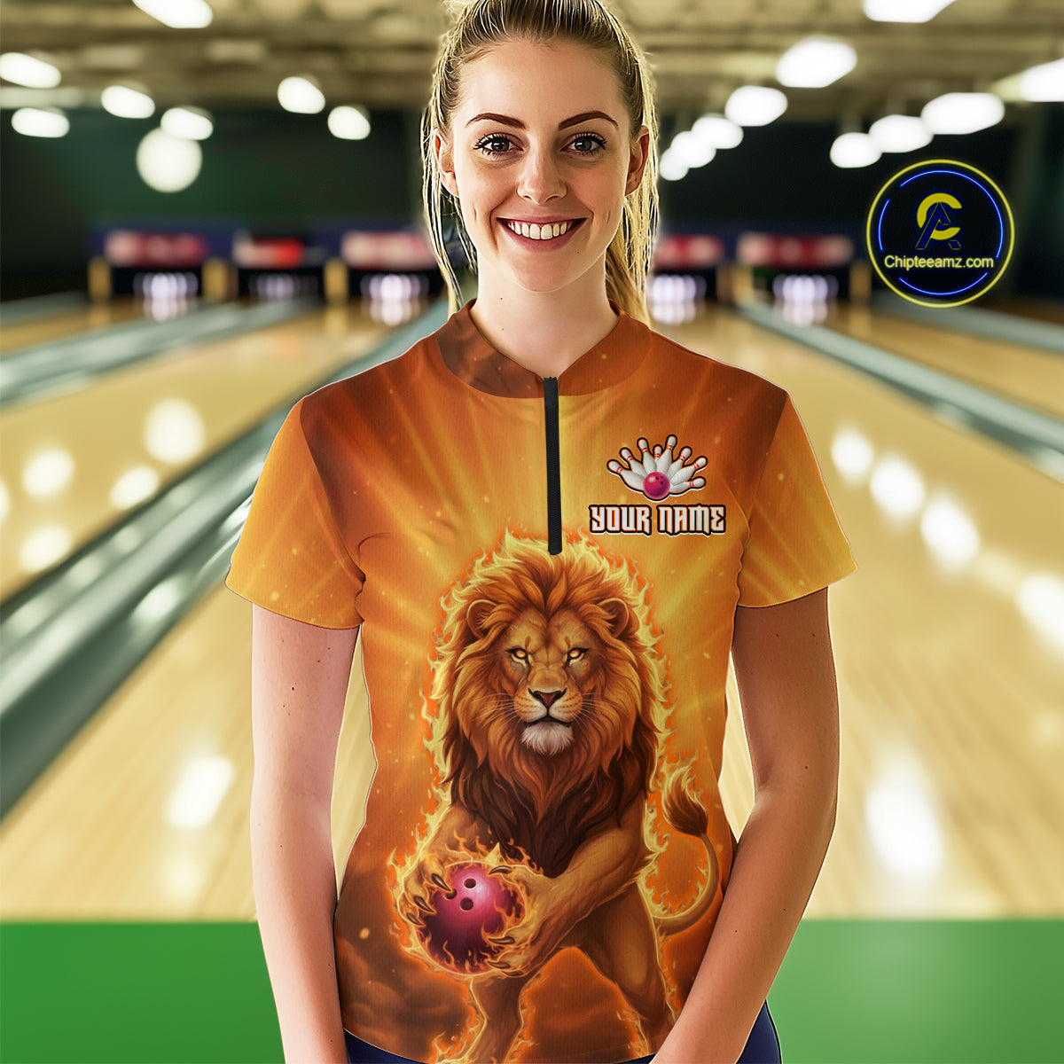 Lion Bowling Shirts for Team Women Men Custom Bowling Jersey Bowl Polo&1/4 Zip MBL236