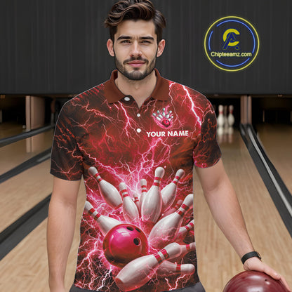 Red Lightning Bowling Shirts for Team Women Men Custom Bowling Polo & 1/4 Zip Shirt MBL241