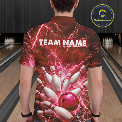 Red Lightning Bowling Shirts for Team Women Men Custom Bowling Polo & 1/4 Zip Shirt MBL241