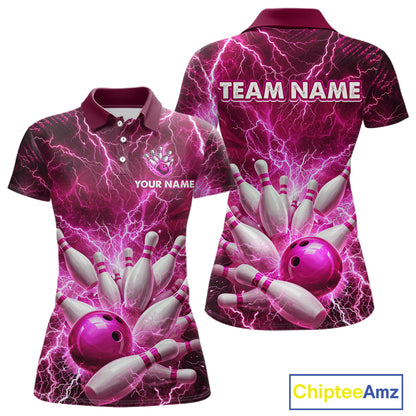 Pink Lightning Bowling Shirts for Team Women Men Custom Bowling Polo & 1/4 Zip Shirt MBL241