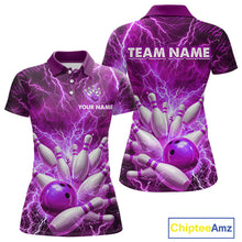 Load image into Gallery viewer, Purple Lightning Bowling Shirts for Team Women Men Custom Bowling Polo &amp; 1/4 Zip Shirt MBL241