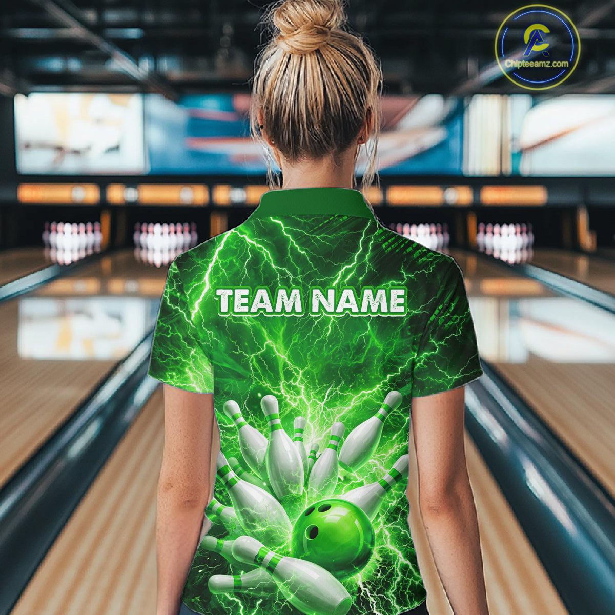 Green Lightning Bowling Shirts for Team Women Men Custom Bowling Polo & 1/4 Zip Shirt MBL241