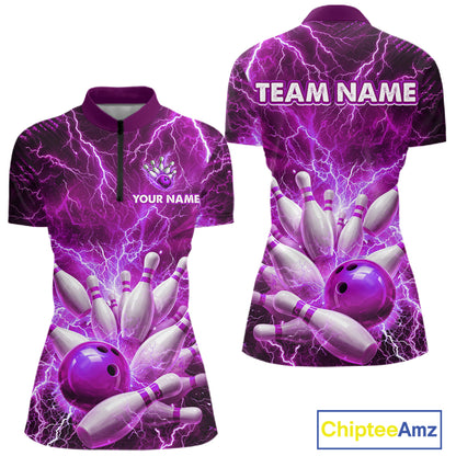 Purple Lightning Bowling Shirts for Team Women Men Custom Bowling Polo & 1/4 Zip Shirt MBL241