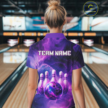 Load image into Gallery viewer, Galaxy Purple Bowling Shirts Yellow for Team Women Men Bowling Polo &amp; 1/4 Zip Shirt MBL246