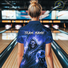 Load image into Gallery viewer, Blue Bowling Shirts for Team Women Men Custom Death Bowling Jersey Bowl League MBL248