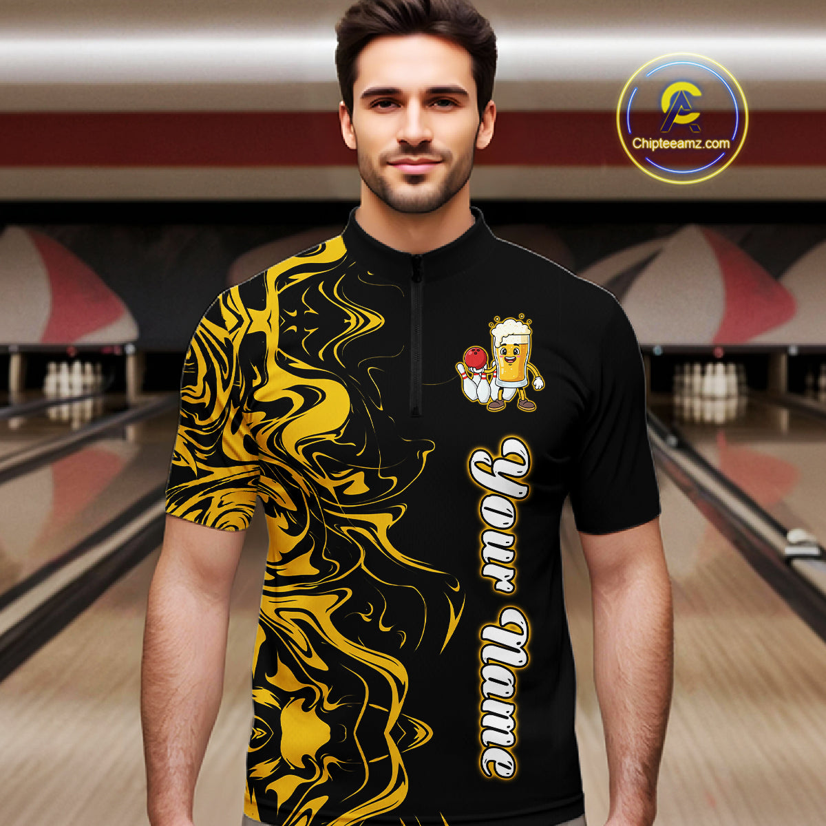 Funny Beer Bowling Shirts Team Women Men Custom Yellow Bowling Jersey for Bowler MBL250