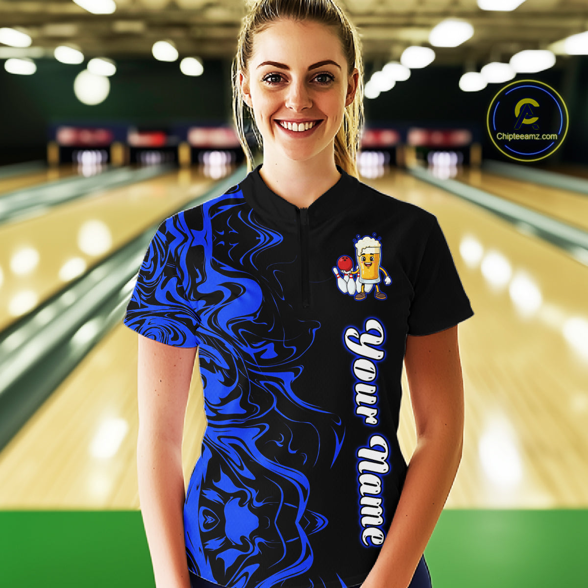 Funny Beer Bowling Shirts Team Women Men Custom Blue Bowling Jersey for Bowler MBL250