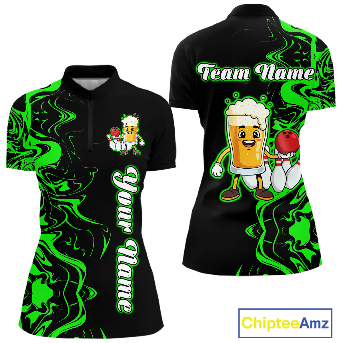 Funny Beer Bowling Shirts Team Women Men Custom Green Bowling Jersey for Bowler MBL250
