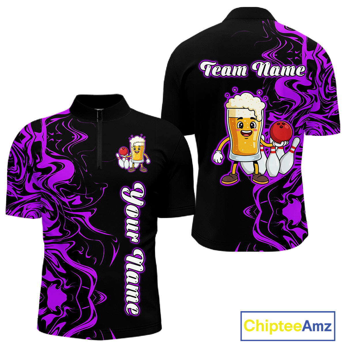 Funny Beer Bowling Shirts Team Women Men Custom Purple Bowling Jersey for Bowler MBL250