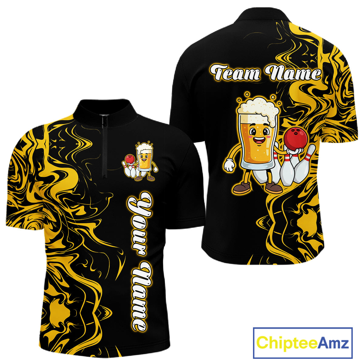 Funny Beer Bowling Shirts Team Women Men Custom Yellow Bowling Jersey for Bowler MBL250