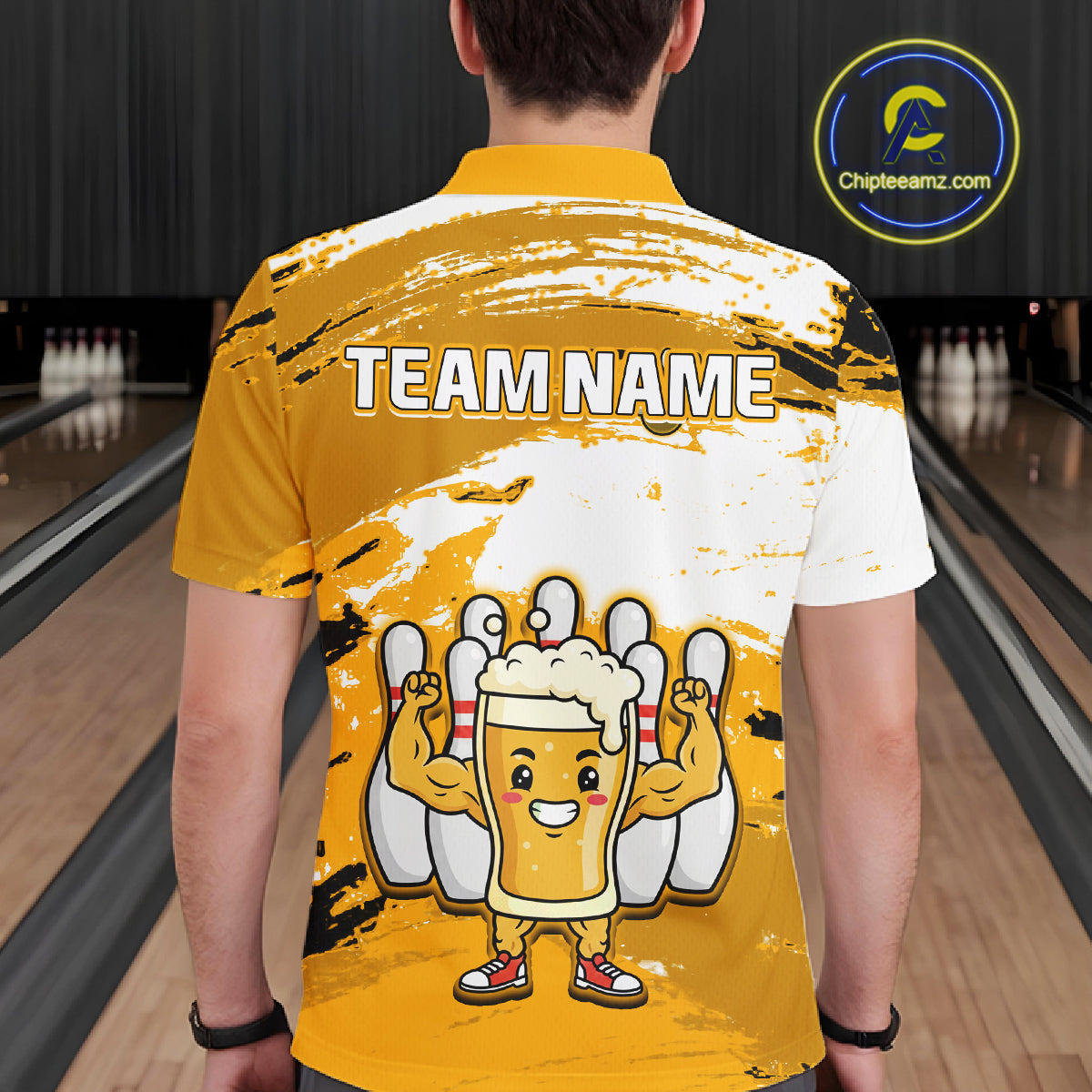 Yellow Funny Beer Bowling Shirts for Women Men Team Bowling Polo&1/4 Zip Bowl League MBL253