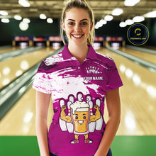 Load image into Gallery viewer, Pink Funny Beer Bowling Shirts for Women Men Team Bowling Polo&amp;1/4 Zip Bowl League MBL253