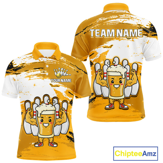 Yellow Funny Beer Bowling Shirts for Women Men Team Bowling Polo&1/4 Zip Bowl League MBL253