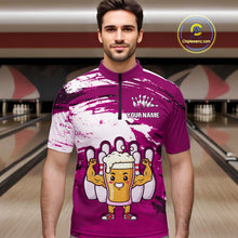 Load image into Gallery viewer, Pink Funny Beer Bowling Shirts for Women Men Team Bowling Polo&amp;1/4 Zip Bowl League MBL253