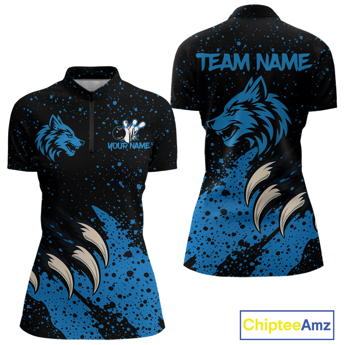 Blue Wolf Bowling Shirts for Team Men Women Custom Bowling Jerseys for Bowlers MBL205