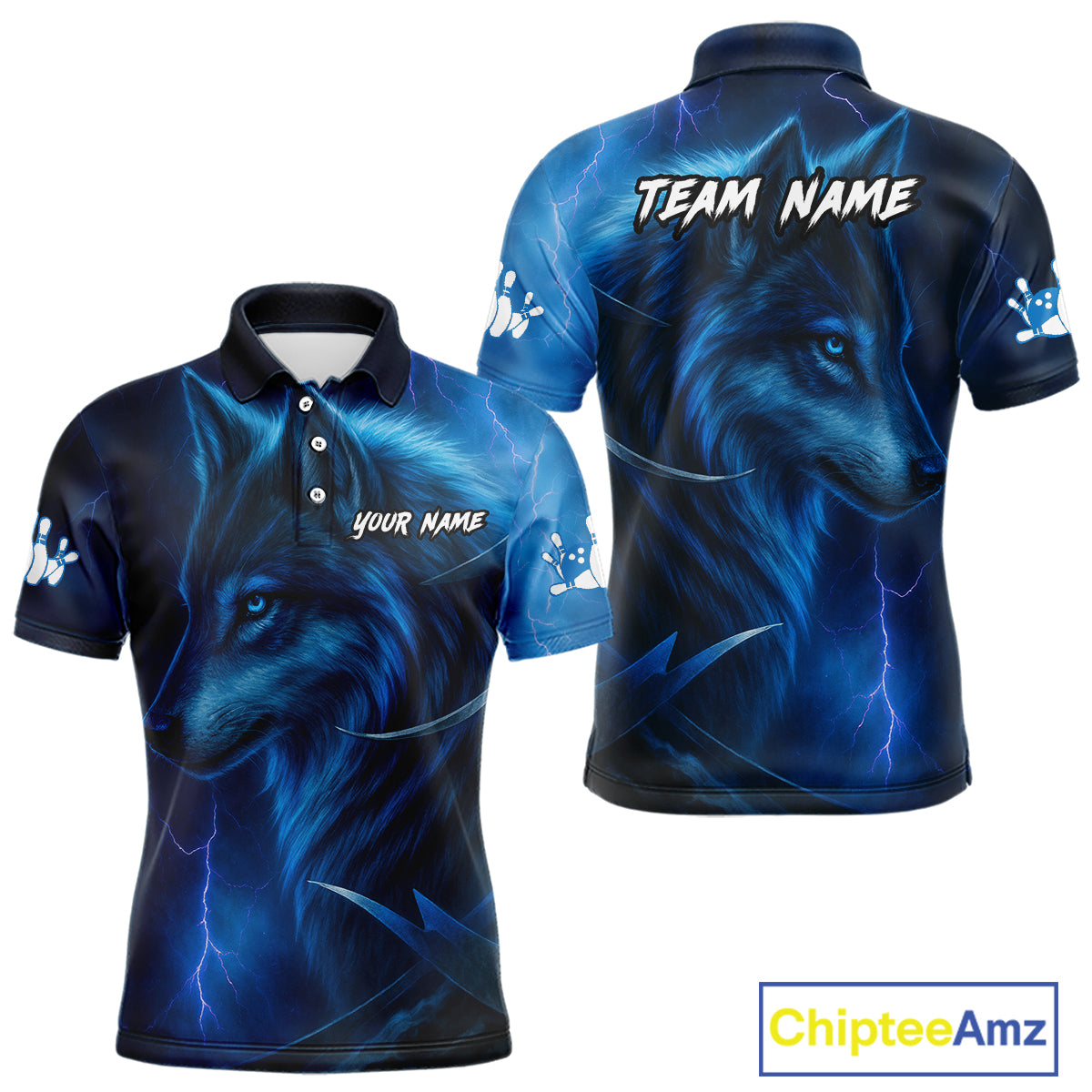 Blue Wolf Bowling Shirts for Team Men Women Custom Wolf Bowling Jerseys for Couples MBL199