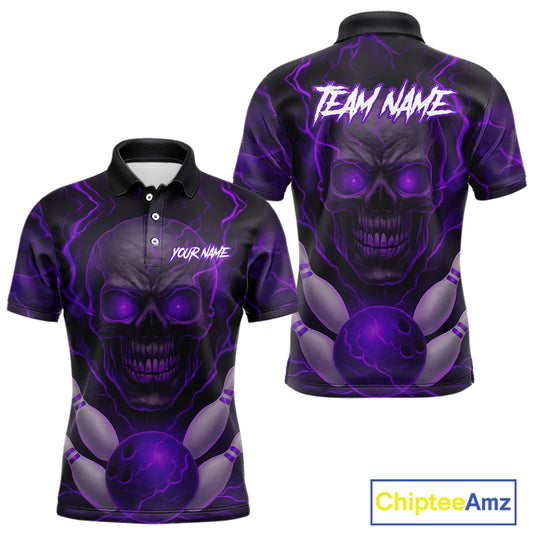 Purple Bowling Shirts for Team Women Men Custom Skull Bowling Jerseys for Couples MBL207