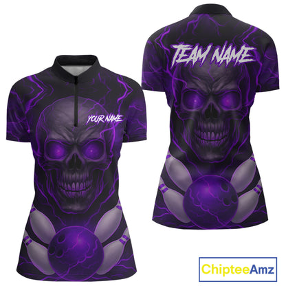 Purple Bowling Shirts for Team Women Men Custom Skull Bowling Jerseys for Couples MBL207