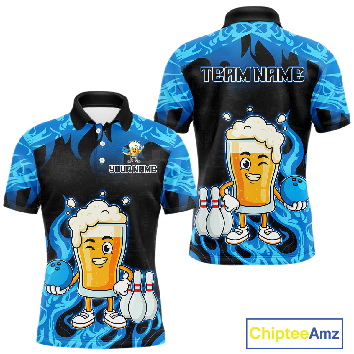 Blue Flaming Beer Bowling Shirts Beer Bowling Jersey for Team Women Men Bowler MBL262
