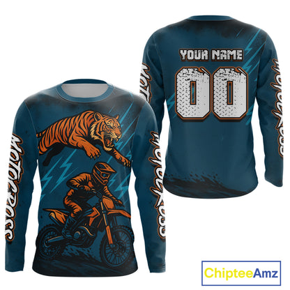 Tiger Motocross Jersey Custom Blue Dirt Bike Shirts for Men Kid Women Racing Jersey XM410