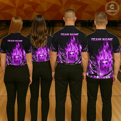 Custom Purple Flame Bowling Jersey for Women Bowling Team Shirts Bowling League HNT469