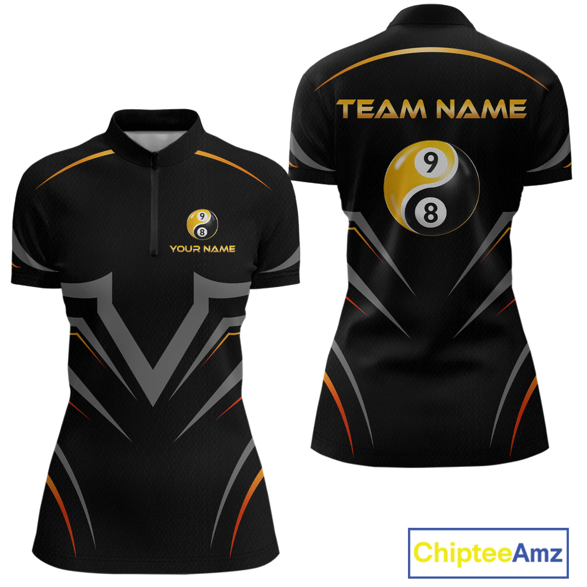 Custom 8 9 Ball Billiard Yin Yang Shirts for Women Billiard Team Shirts Billiard League Polo & 1/4 Zip NNT89