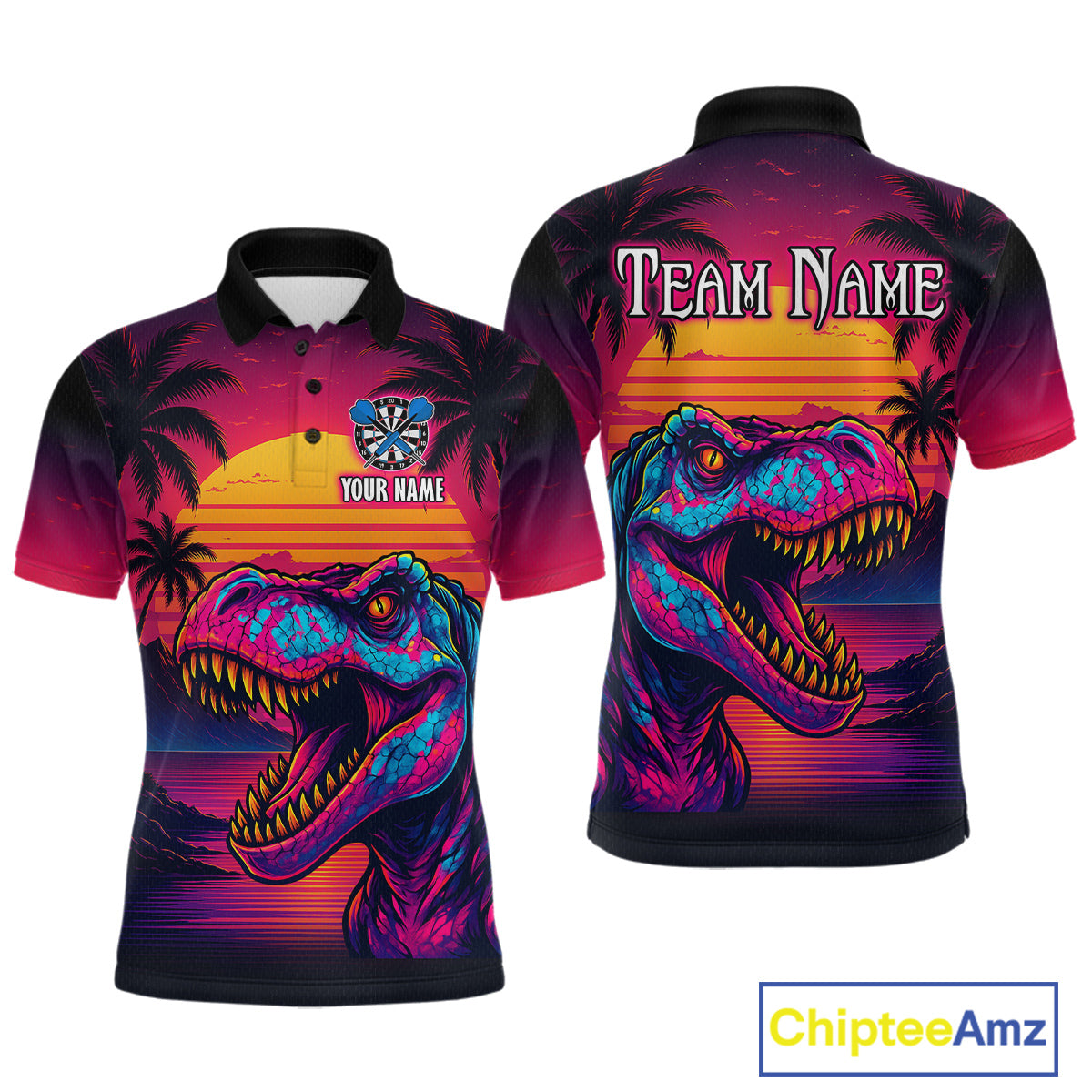 Custom Neon Dinosaur Dart Shirts For Men Dart Board Gifts Darts Team Jerseys Dart League NNT161