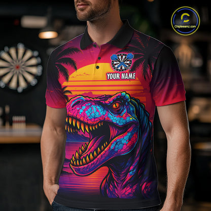 Custom Neon Dinosaur Dart Shirts For Men Dart Board Gifts Darts Team Jerseys Dart League NNT161