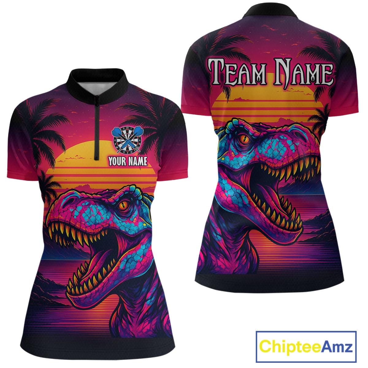 Custom Neon Dinosaur Dart Shirts For Women Dart Board Gifts Darts Team Jerseys Dart League NNT161