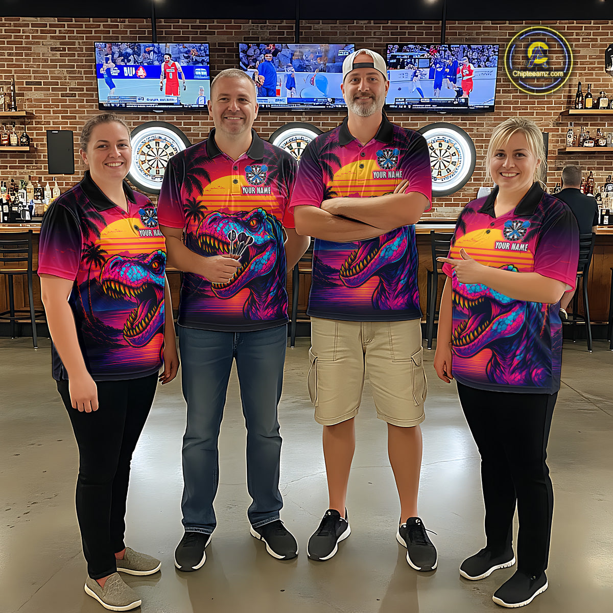 Custom Neon Dinosaur Dart Shirts For Men Dart Board Gifts Darts Team Jerseys Dart League NNT161