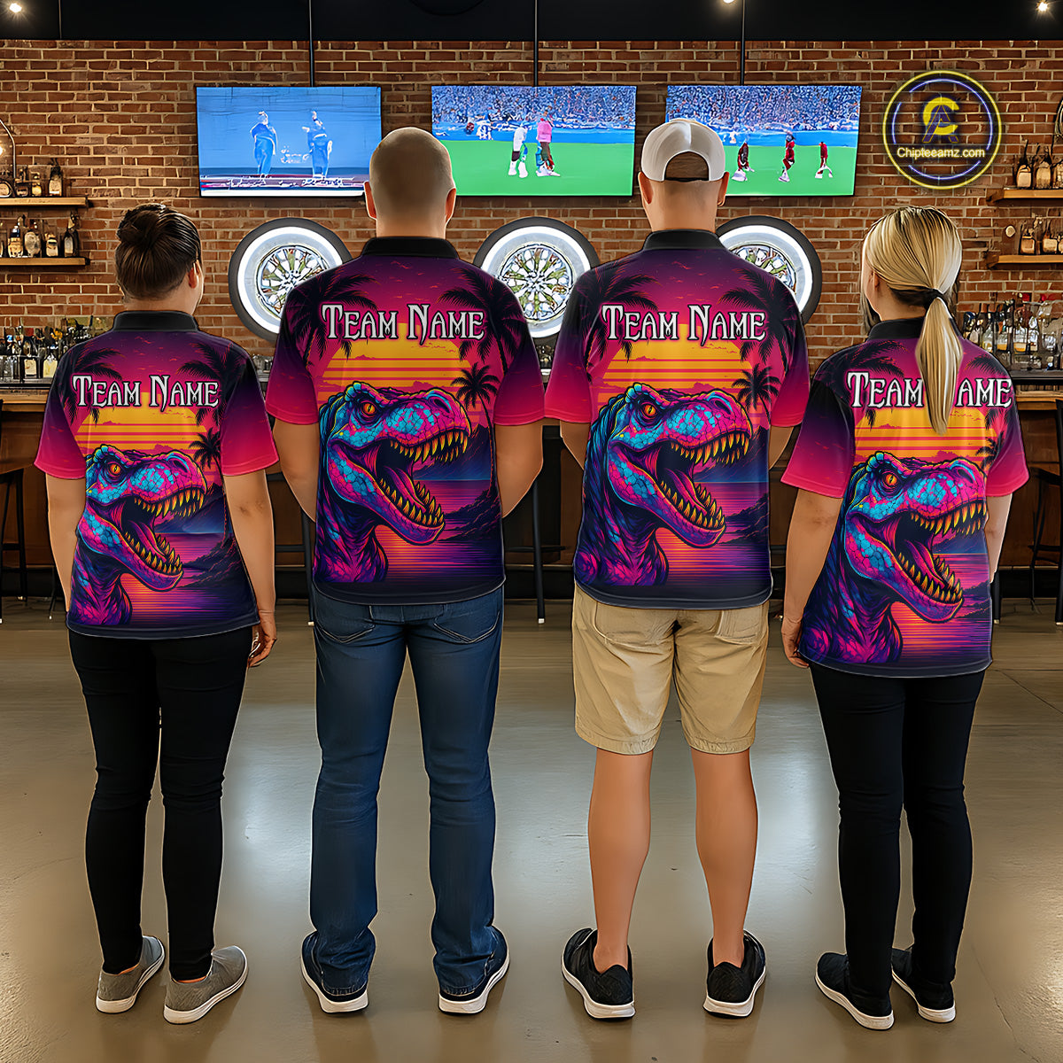 Custom Neon Dinosaur Dart Shirts For Men Dart Board Gifts Darts Team Jerseys Dart League NNT161