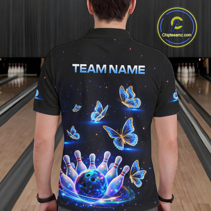 Custom Galaxy Butterflies Bowling Jersey for Men Bowling Tournament Polo & 1/4 Zip Bowling Team Shirts HNT211