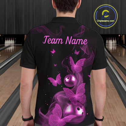 Custom Pink Butterfly Galaxy Bowling Jersey for Men Bowling Team Shirts Bowling League HNT310