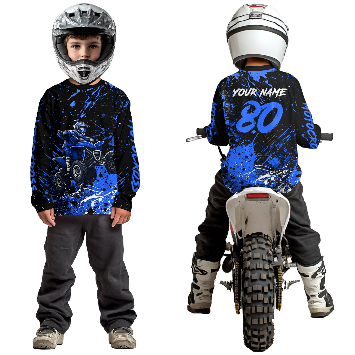 Blue Youth ATV Motocross Shirts Kid Men Women Custom Off-Road Quad Bike Shirt UPF30+ DNT77