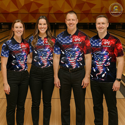Custom Smoke US Flag Tornado Bowling Jersey for Women Bowling Team Shirts Polo & 1/4 Zip HNT480