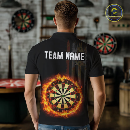 Custom Flame US Flag Darts Shirt for Men Darts Team Jerseys Dart Tournament Polo & 1/4 Zip NNT115