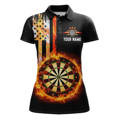 Custom Flame US Flag Darts Shirt for Women Darts Team Jerseys Dart Tournament Polo & 1/4 Zip NNT115