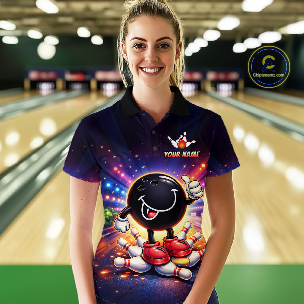 Custom Funny Bowling Jersey for Women Bowling Tournament Polo & 1/4 Zip Bowling Team Shirts HNT221