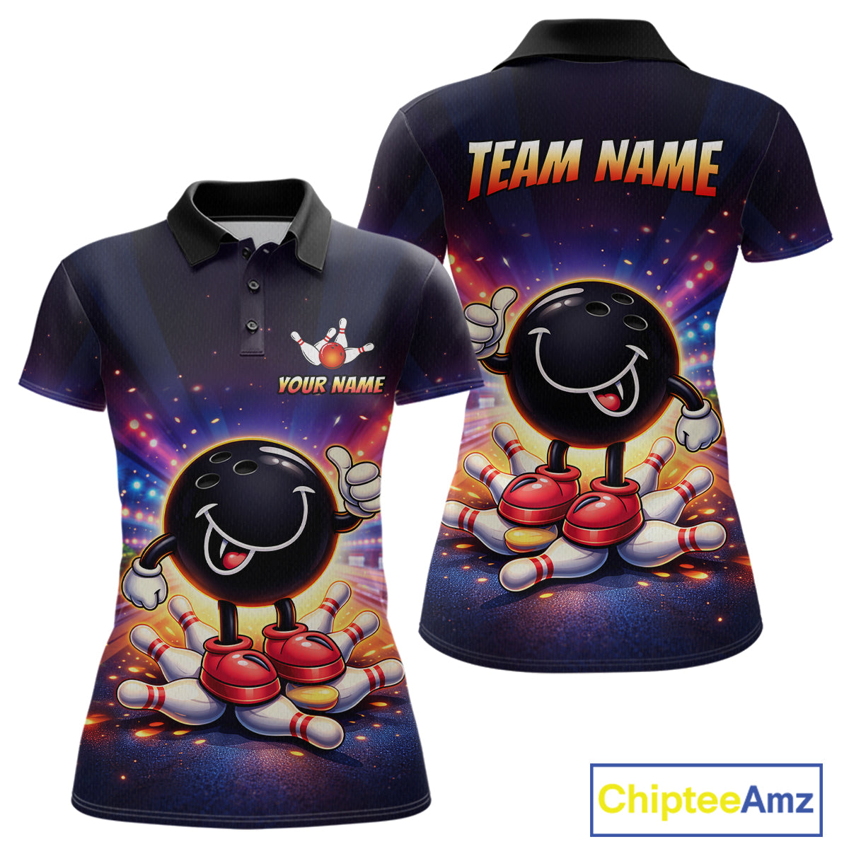 Custom Funny Bowling Jersey for Women Bowling Tournament Polo & 1/4 Zip Bowling Team Shirts HNT221