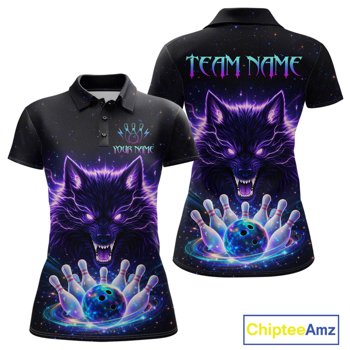 Custom Galaxy Wolf Bowling Jersey for Women Bowling Tournament Polo & 1/4 Zip Bowling Team Shirts HNT220