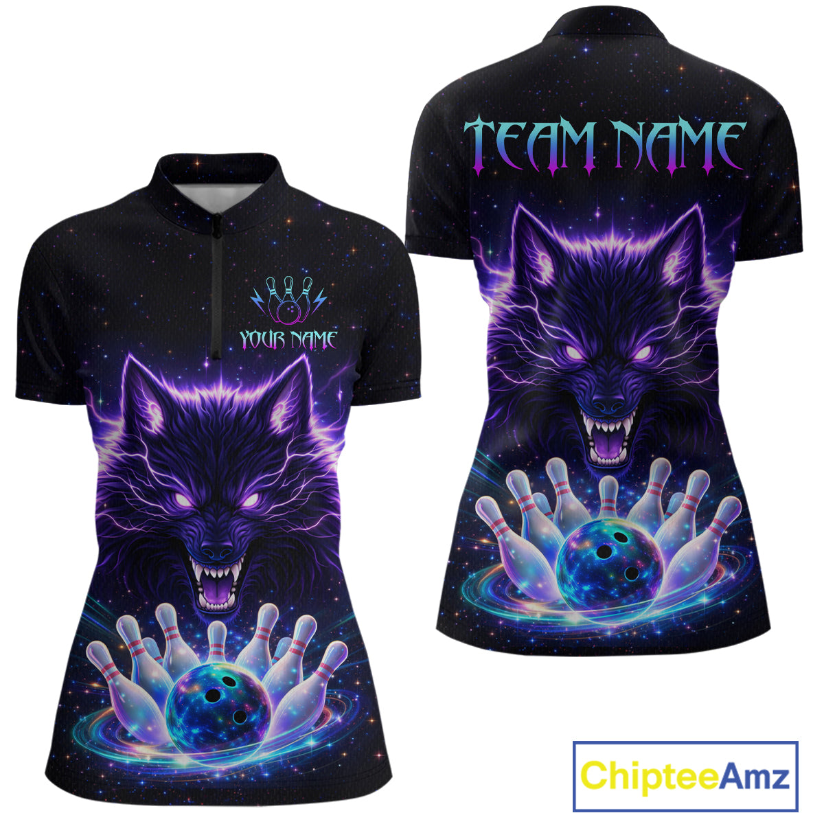 Custom Galaxy Wolf Bowling Jersey for Women Bowling Tournament Polo & 1/4 Zip Bowling Team Shirts HNT220