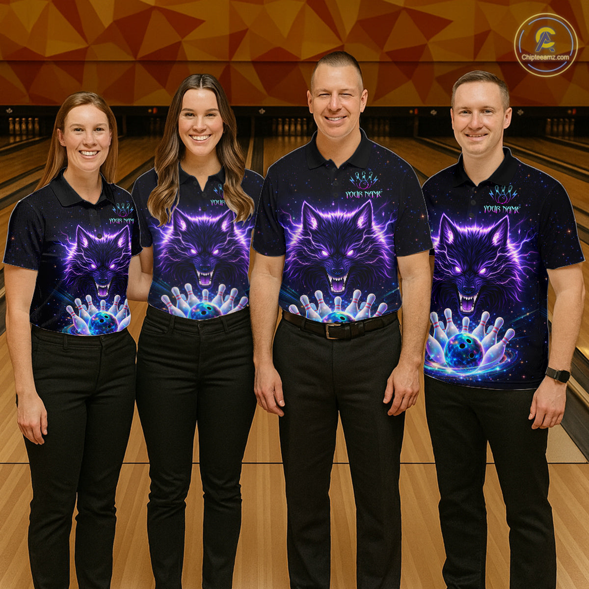 Custom Galaxy Wolf Bowling Jersey for Women Bowling Tournament Polo & 1/4 Zip Bowling Team Shirts HNT220