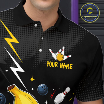 Black polo shirt with colorful graphics and 'Your Name' text on a dark background